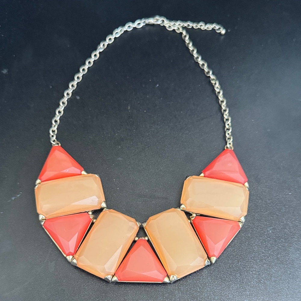 Elegant Geometric Necklace in Coral and Tan